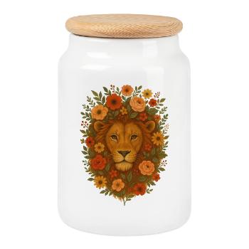 Halo de la Fleur du Lion en Floraison - Boîte à biscuits avec couvercle en bois - blanc - Devant