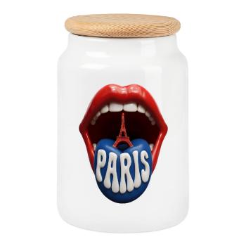 Paris Tongue Pop Art - Keksdose mit Holzdeckel - Weiß - Vorne