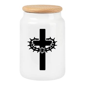 Couronne de croix d’épines Jésus - Boîte à biscuits avec couvercle en bois - blanc - Devant