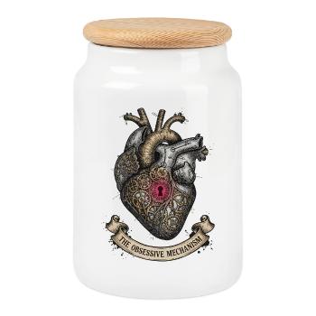 Steampunk Heart with Gears Dark Academia - Cookie Jar with Wooden Lid - white - Front