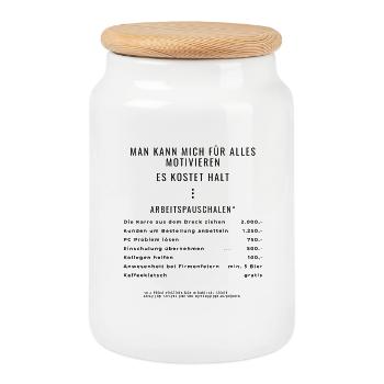 Motivation durch Pauschalen - Keksdose mit Holzdeckel - Weiß - Vorne