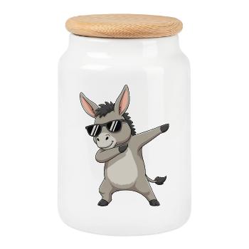 Cool Dabbing Donkey Sunglasses Cartoon Art - Cookie Jar with Wooden Lid - white - Front