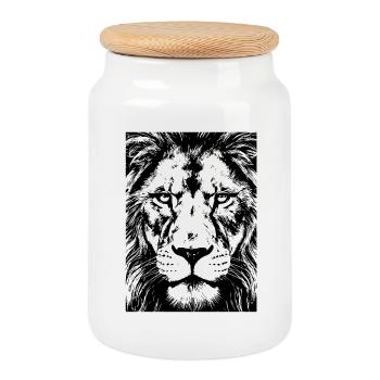 Lion Gaze Intense Power - Cookie Jar with Wooden Lid - white - Front