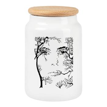 Le visage de la forêt (noir) - Boîte à biscuits avec couvercle en bois - blanc - Devant