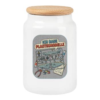 Je construis des modèles en plastique - Boîte à biscuits avec couvercle en bois - blanc - Devant