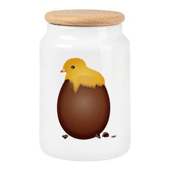 Œuf de Pâques en chocolat avec un petit poussin mignon - Boîte à biscuits avec couvercle en bois - blanc - Devant