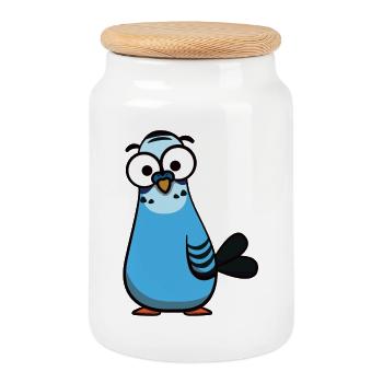 Illustration de perruche perruche en dessin animé bleu - Boîte à biscuits avec couvercle en bois - blanc - Devant