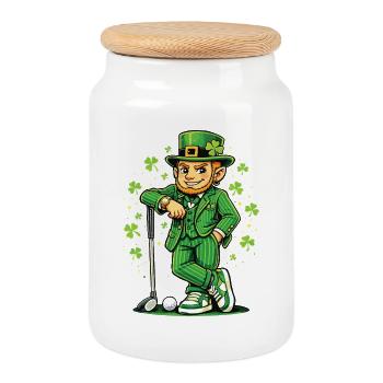 Leprechaun jouant au golf à St Pats - Boîte à biscuits avec couvercle en bois - blanc - Devant