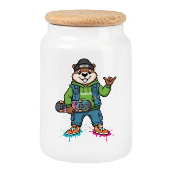 Trailbrawler Biber Skateheld - Keksdose mit Holzdeckel - Weiß - Vorne