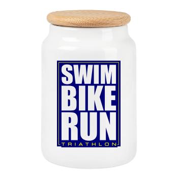 Triathlon Natation Course Cyclisme - Boîte à biscuits avec couvercle en bois - blanc - Devant