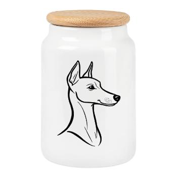 Minimalist Whippet Line Art - Elegant Dog Design - Cookie Jar with Wooden Lid - white - Front