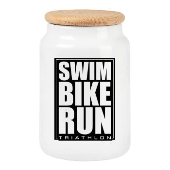 Triathlon Natation Cyclisme Course à pied - Boîte à biscuits avec couvercle en bois - blanc - Devant
