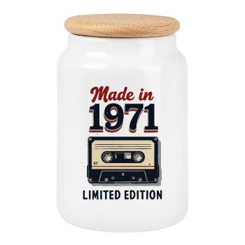 Produit en 1971 – Édition limitée - Boîte à biscuits avec couvercle en bois - blanc - Devant
