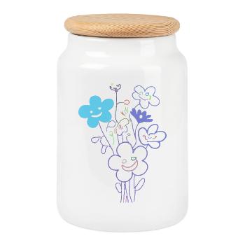 Fleurs joyeuses au trait néon - Boîte à biscuits avec couvercle en bois - blanc - Devant