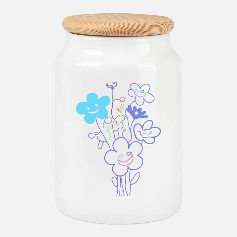 Fröhliche Blumen mit Neonlinien - Keksdose mit Holzdeckel - Weiß