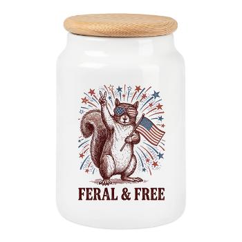 Wild and Free Squirrel – Funny patrioti - Cookie Jar with Wooden Lid - white - Front