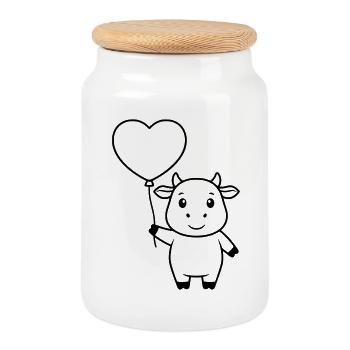 Sweet Cow Heart Balloon Love Plan - Boîte à biscuits avec couvercle en bois - blanc - Devant