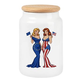 Duo patriotique EU vs US - Boîte à biscuits avec couvercle en bois - blanc - Devant