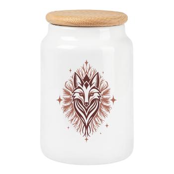 Krafttier Fuchs - spirituelles Waldtier Design - Keksdose mit Holzdeckel - Weiß - Vorne