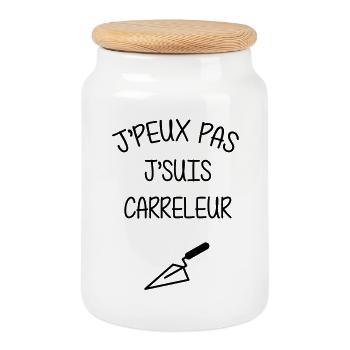 I can't I'm a tiler – humour profession - Cookie Jar with Wooden Lid - white - Front