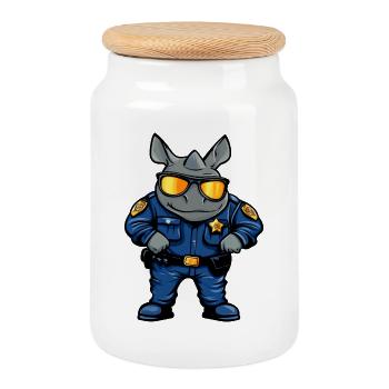 Police Rhinos / Policier Rhino - Boîte à biscuits avec couvercle en bois - blanc - Devant