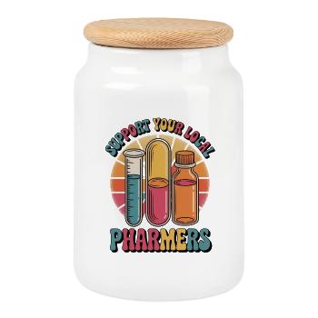 Support local pharmacists - Cookie Jar with Wooden Lid - white - Front