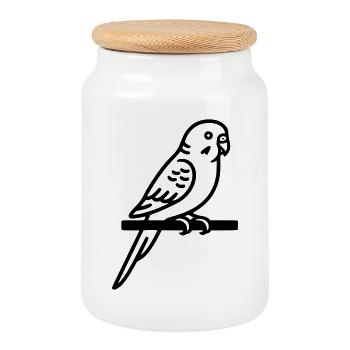 Wellensittich Vogel Sittich Haustier - Keksdose mit Holzdeckel - Weiß - Vorne