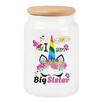 Ich bin große Schwester Floral Unicorn - Keksdose mit Holzdeckel - Weiß - Vorne