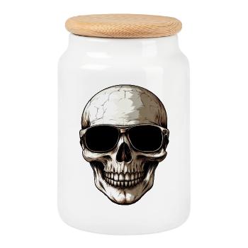 Skull Style / Heavy Metal - Cookie Jar with Wooden Lid - white - Front