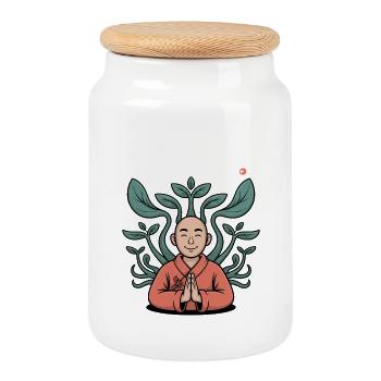 Qigong Tai Chi - Boîte à biscuits avec couvercle en bois - blanc - Devant
