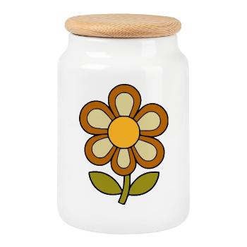 Flowerpower rétro à motifs floraux des années 70 - Boîte à biscuits avec couvercle en bois - blanc - Devant