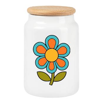 Flowerpower rétro à motifs floraux des années 70 - Boîte à biscuits avec couvercle en bois - blanc - Devant
