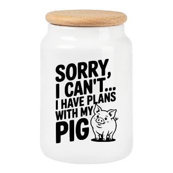 Tut mir leid, ich kann nicht. Ich habe Pläne mit meinem Schwein. - Keksdose mit Holzdeckel - Weiß - Vorne