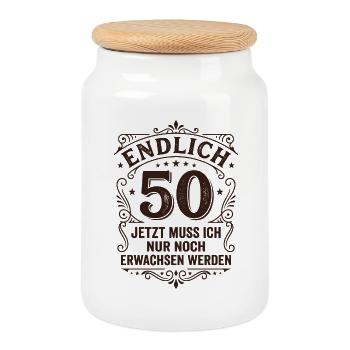 Finally 50th birthday - only growing up - Cookie Jar with Wooden Lid - white - Front