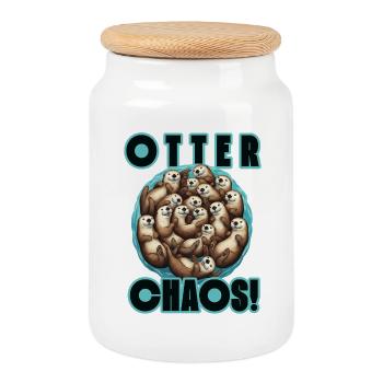 Humor Otters Otter Chaos Fun - Cookie Jar with Wooden Lid - white - Front