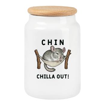 Chinchilla Chin ChillaOut Humor - Cookie Jar with Wooden Lid - white - Front