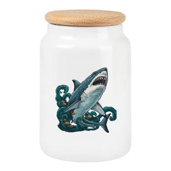 Vintage Predator Ocean White Shark - Cookie Jar with Wooden Lid - white - Front