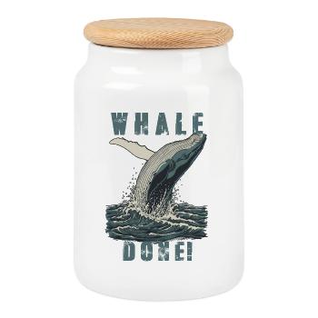 Humour Baleine Whale Done Vintage - Boîte à biscuits avec couvercle en bois - blanc - Devant