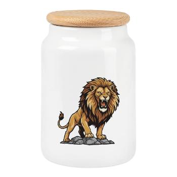 Lion sur son Rocher (King of the Jungle) - Boîte à biscuits avec couvercle en bois - blanc - Devant