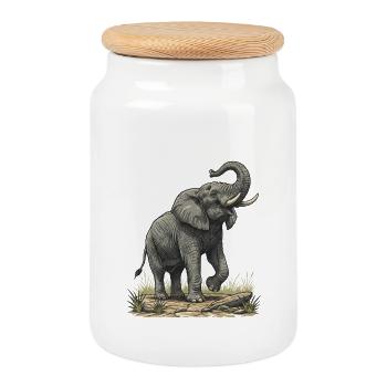 Majestic Elephant Vintage Safari - Cookie Jar with Wooden Lid - white - Front