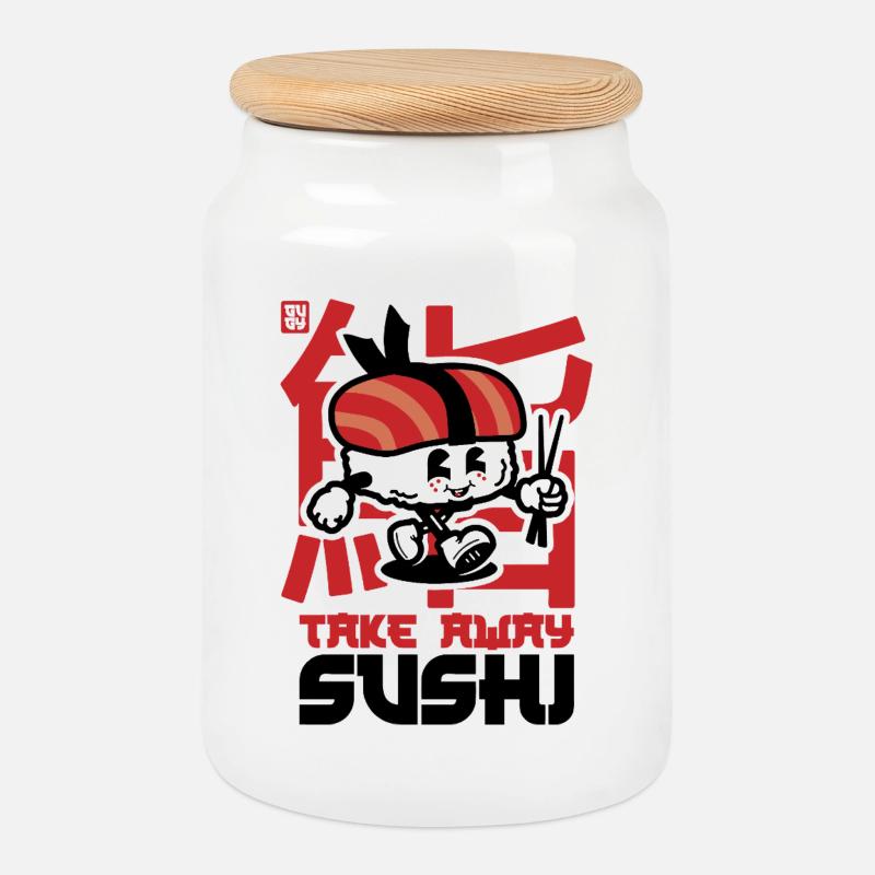take away sushi - Keksdose mit Holzdeckel - Weiß