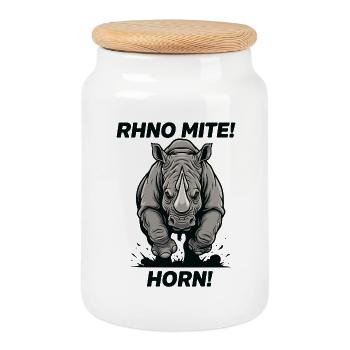 Rhino Moth Horn Humor Rhinoceros - Cookie Jar with Wooden Lid - white - Front
