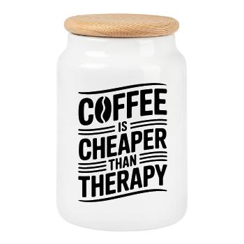 Kaffee ist billiger als Therapie - Keksdose mit Holzdeckel - Weiß - Vorne
