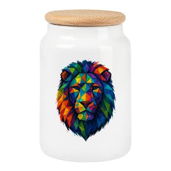 Lion sauvage coloré - Art couleurs Pop - Boîte à biscuits avec couvercle en bois - blanc - Devant