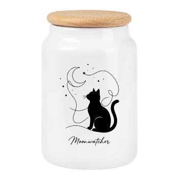 Nuit Silhouette de Chat Moonwatcher - Boîte à biscuits avec couvercle en bois - blanc - Devant