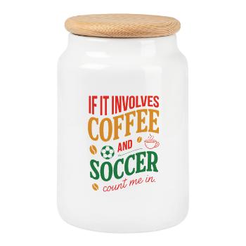 Coffee and Soccer Count Me In Quote - Cookie Jar with Wooden Lid - white - Front