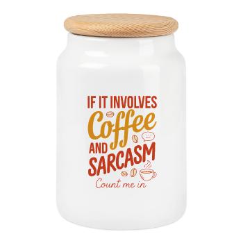 Coffee and Sarcasm Count Me In - Cookie Jar with Wooden Lid - white - Front