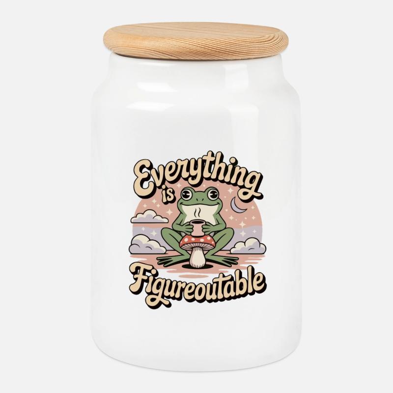 Everything is Figureoutable Frog - Cookie Jar with Wooden Lid - white