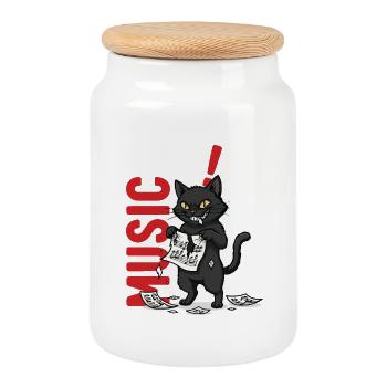 Music Rage Cat Sheet Music Humor - Cookie Jar with Wooden Lid - white - Front