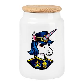 Police Unicorn - Cookie Jar with Wooden Lid - white - Front
